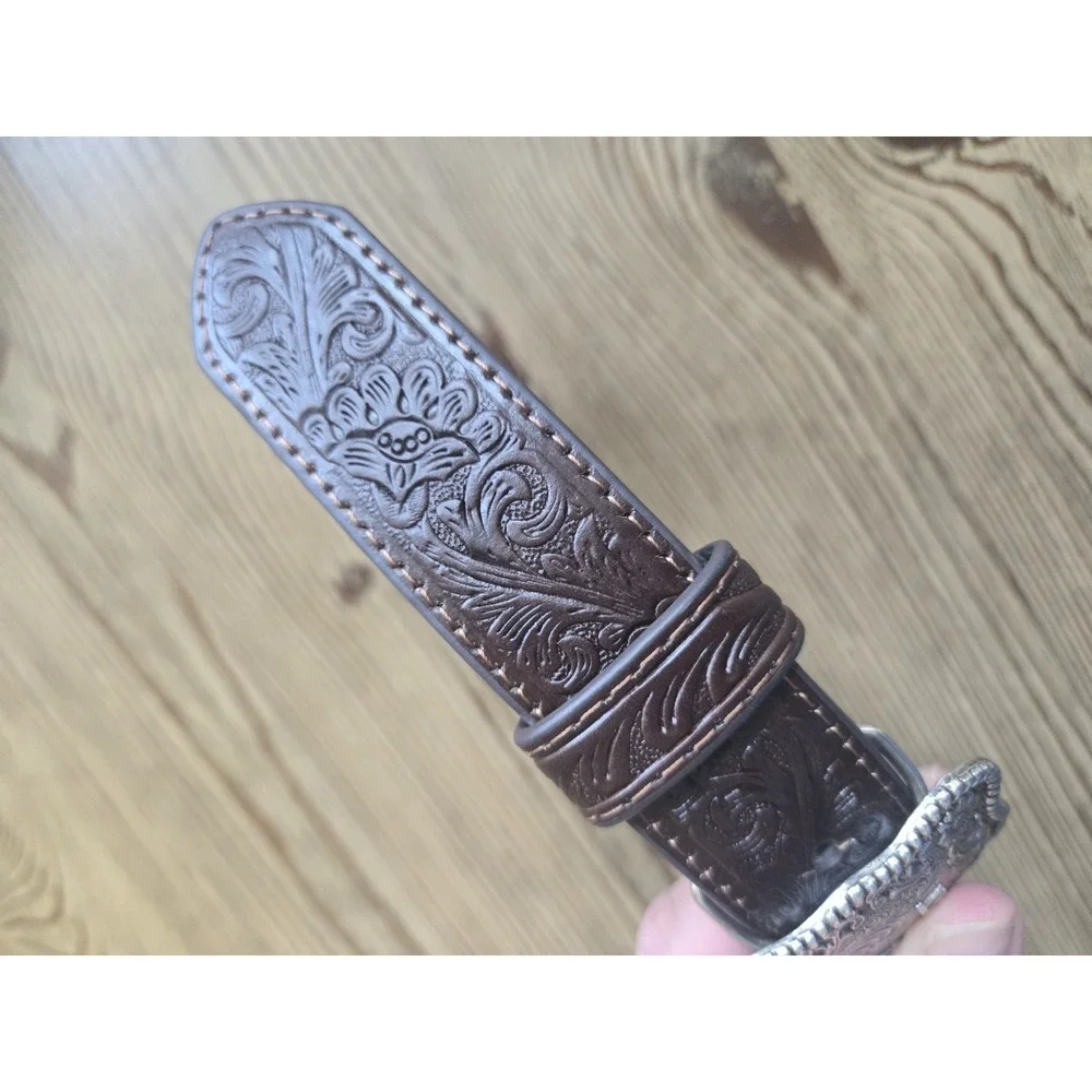 Ariat Rustic Distressed Brown Boy's 18 Leather Belt Antiqued Silver Floral